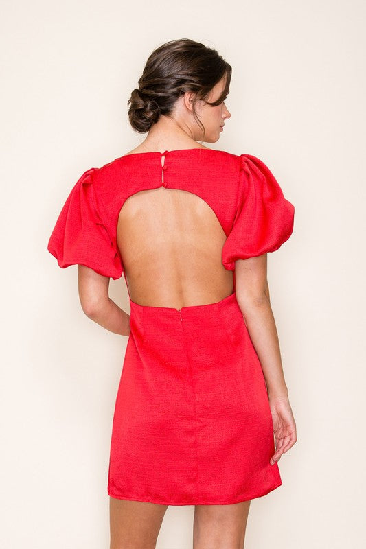 Puff sleeves with open back mini dress