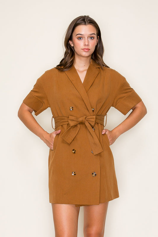 Trench Coat-Inspired Brown Mini Dress