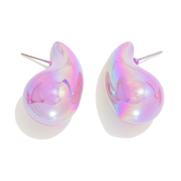 Metallic Abalone Puffy Teardrop Stud Earrings