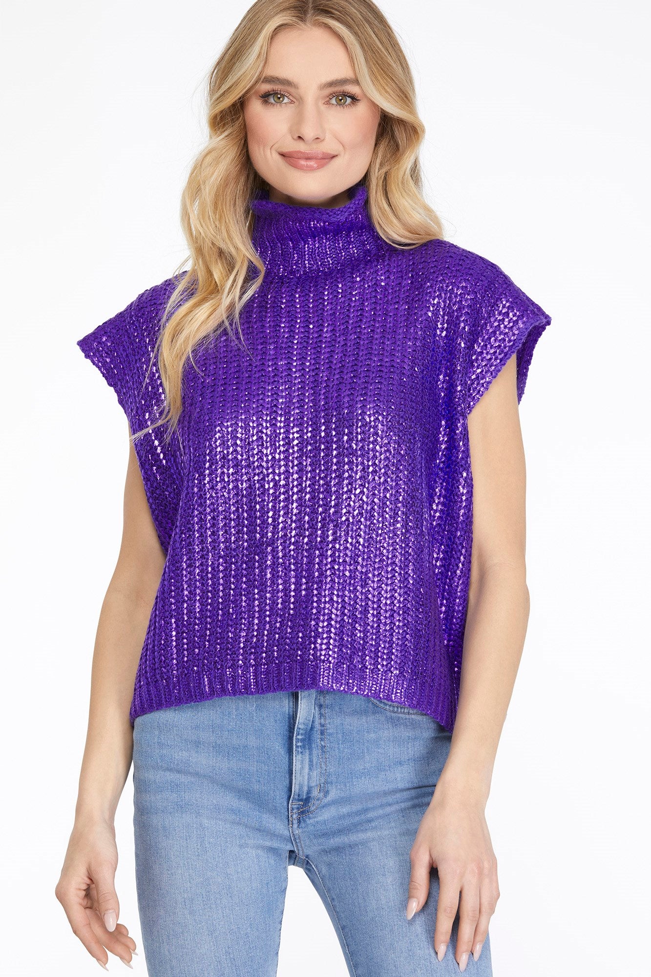 METALLIC FOIL SWEATER TOP