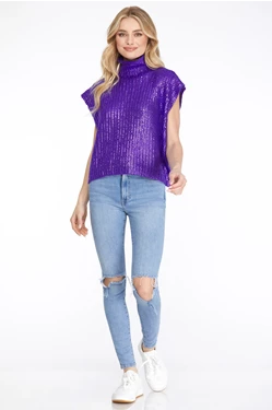 METALLIC FOIL SWEATER TOP