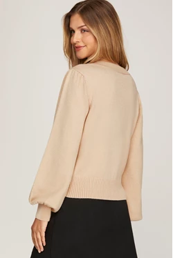 V-NECK SWEATER WITH BOW DETAIL