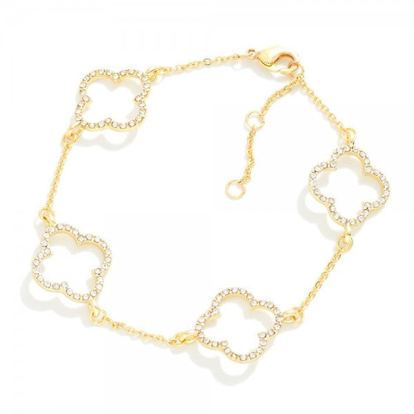 Chain Link Bracelet Featuring Rhinestone Clover Stations