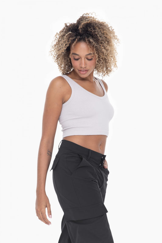 Ribbed Seamless Cropped Tank Top V Neck