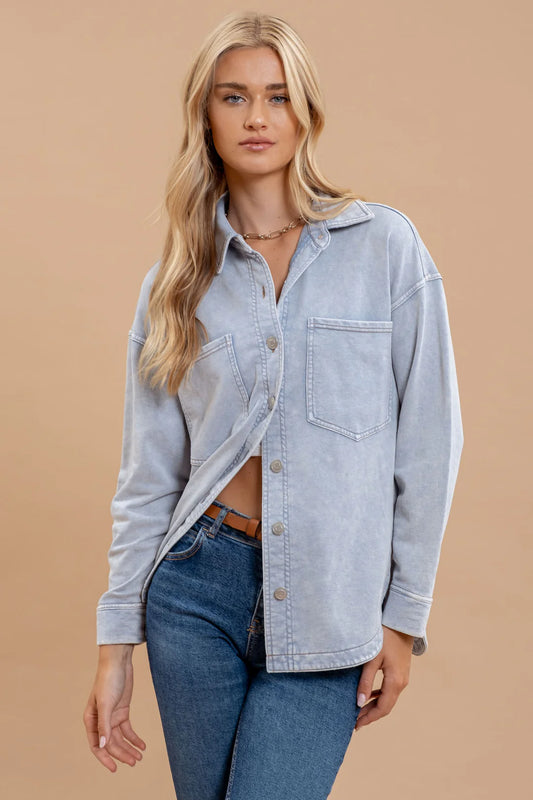 WASHED CHAMBRAY BUTTON DOWN SHACKET