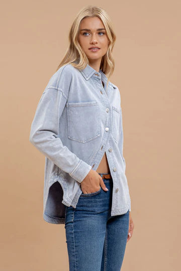 WASHED CHAMBRAY BUTTON DOWN SHACKET