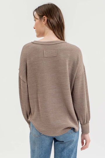 DROP SHOULDER LONG SLEEVE KNIT TOP