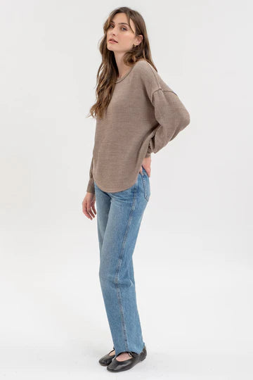 DROP SHOULDER LONG SLEEVE KNIT TOP