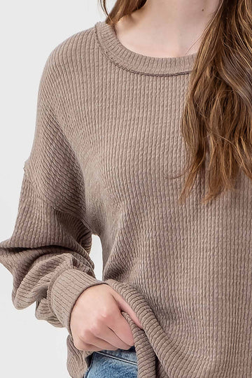 DROP SHOULDER LONG SLEEVE KNIT TOP