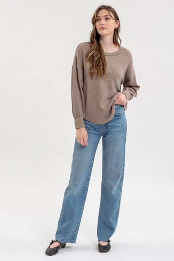 DROP SHOULDER LONG SLEEVE KNIT TOP