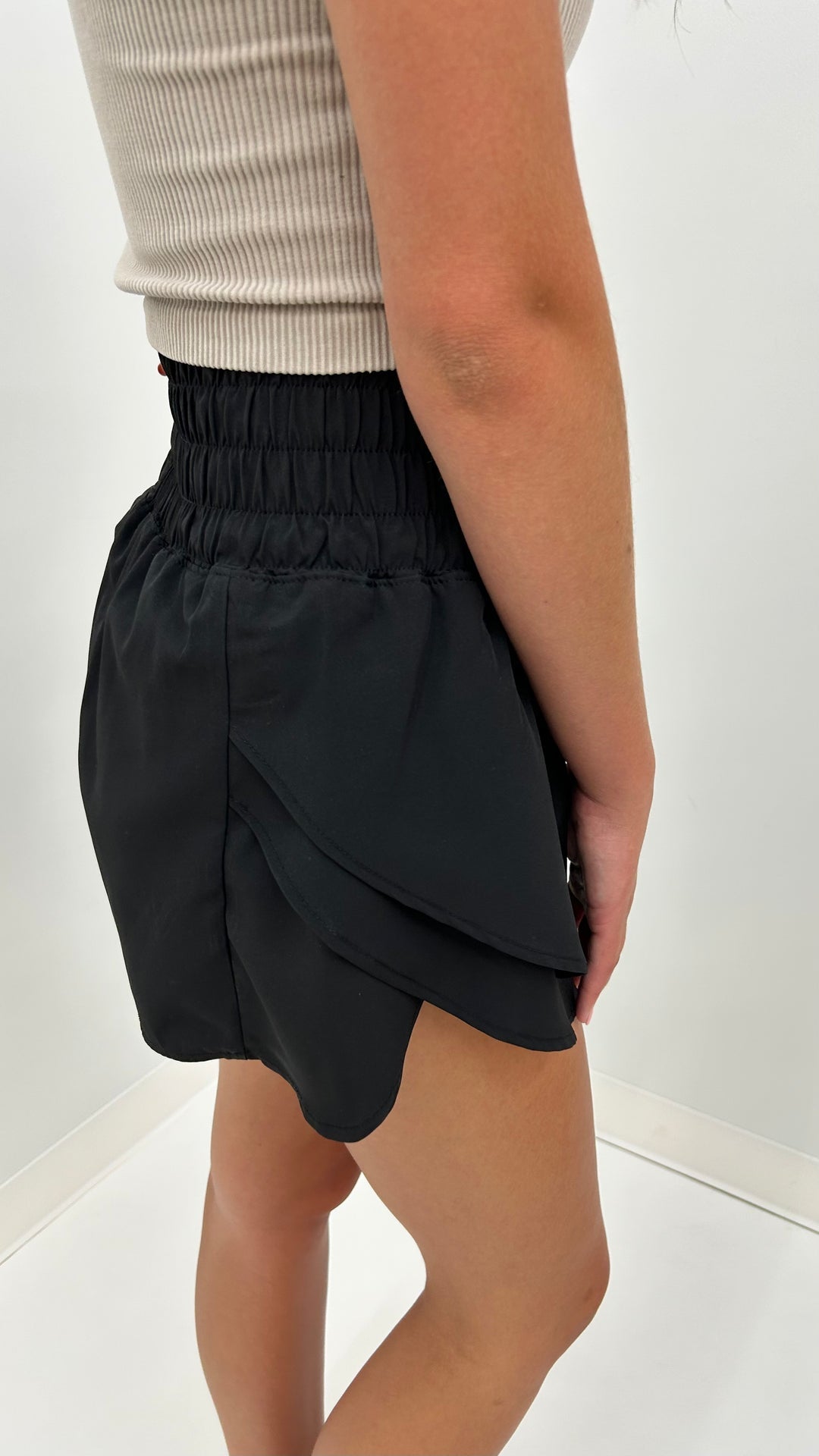 Elasticized Highwaist Short with Ruffle Detail