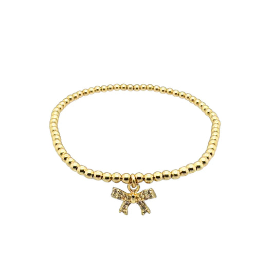 "BOW DREAM" Charm on 3MM Gold Filled Ball Beaded Bracelet