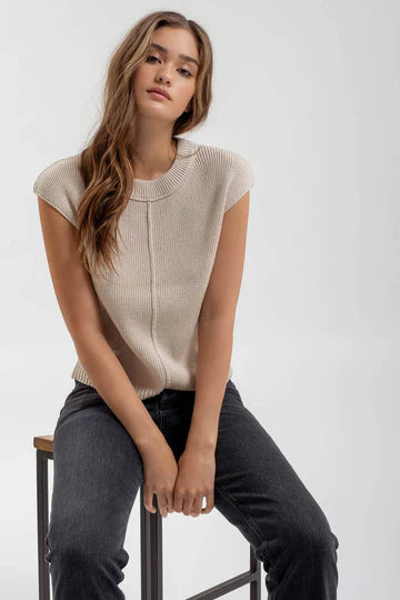 SLEEVELESS CREWNECK SWEATER KNIT TOP