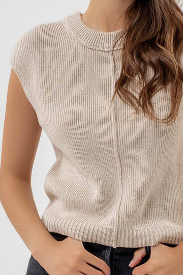 SLEEVELESS CREWNECK SWEATER KNIT TOP