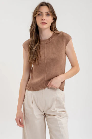 SLEEVELESS CREWNECK SWEATER KNIT TOP