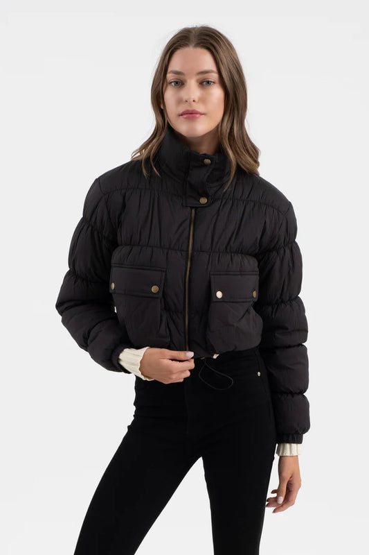 CROPPED ZIP UP CARGO PUFFER JACKET