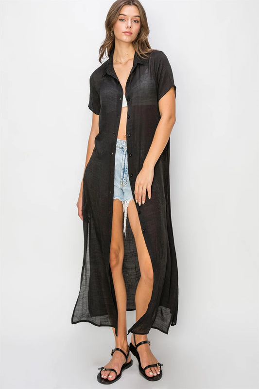 Button Down Sheer Swim Coverup