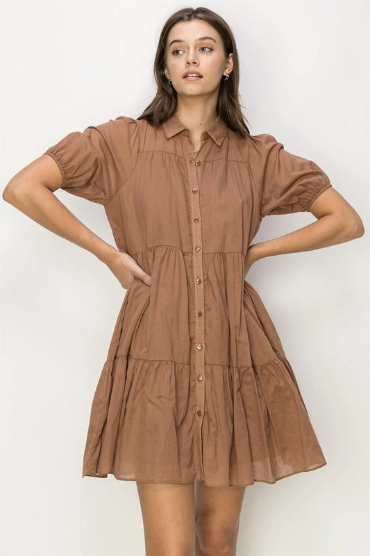 COTTON VOILE TIERED SHIRT DRESS