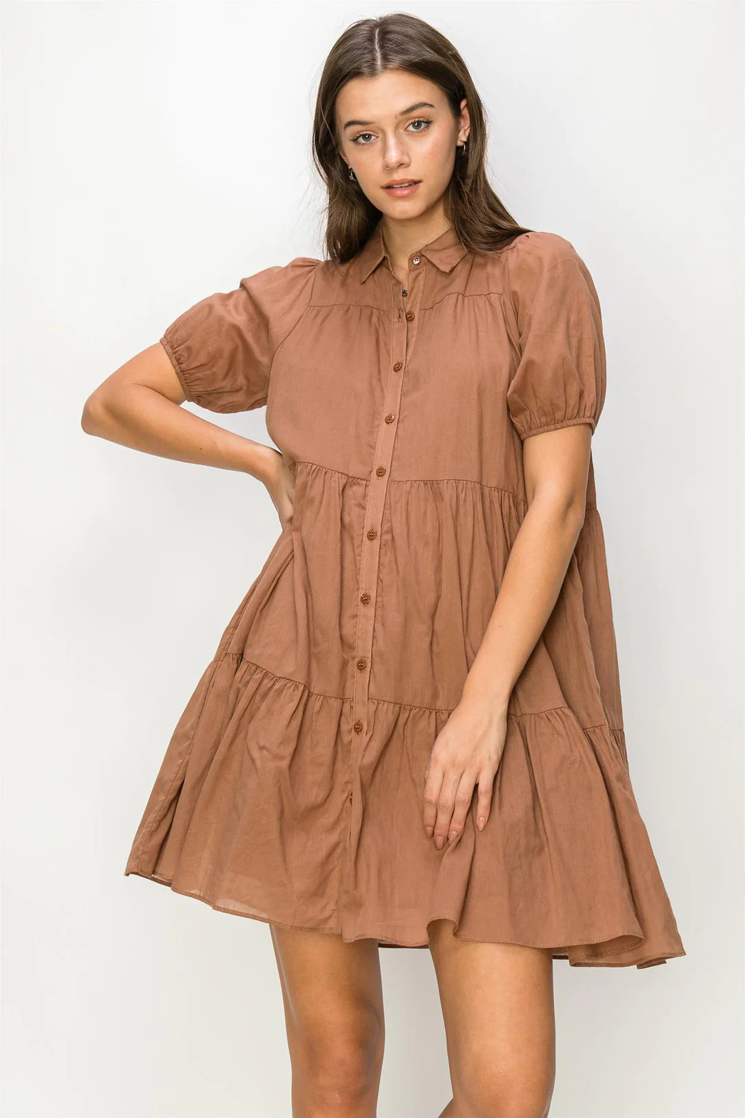 COTTON VOILE TIERED SHIRT DRESS