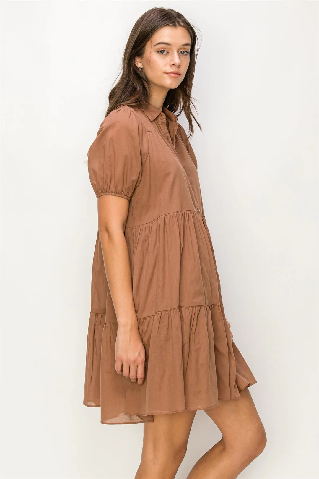 COTTON VOILE TIERED SHIRT DRESS