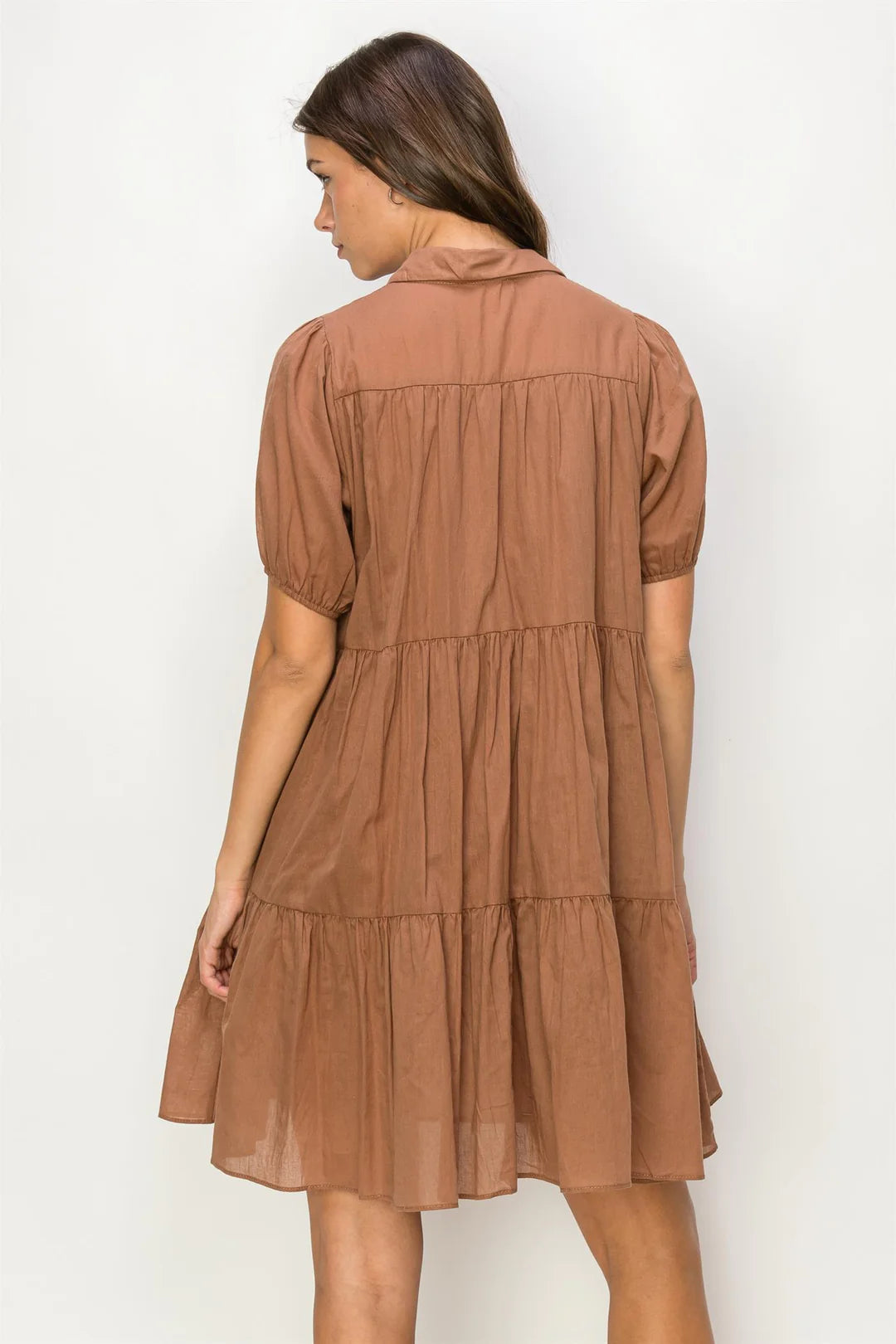 COTTON VOILE TIERED SHIRT DRESS