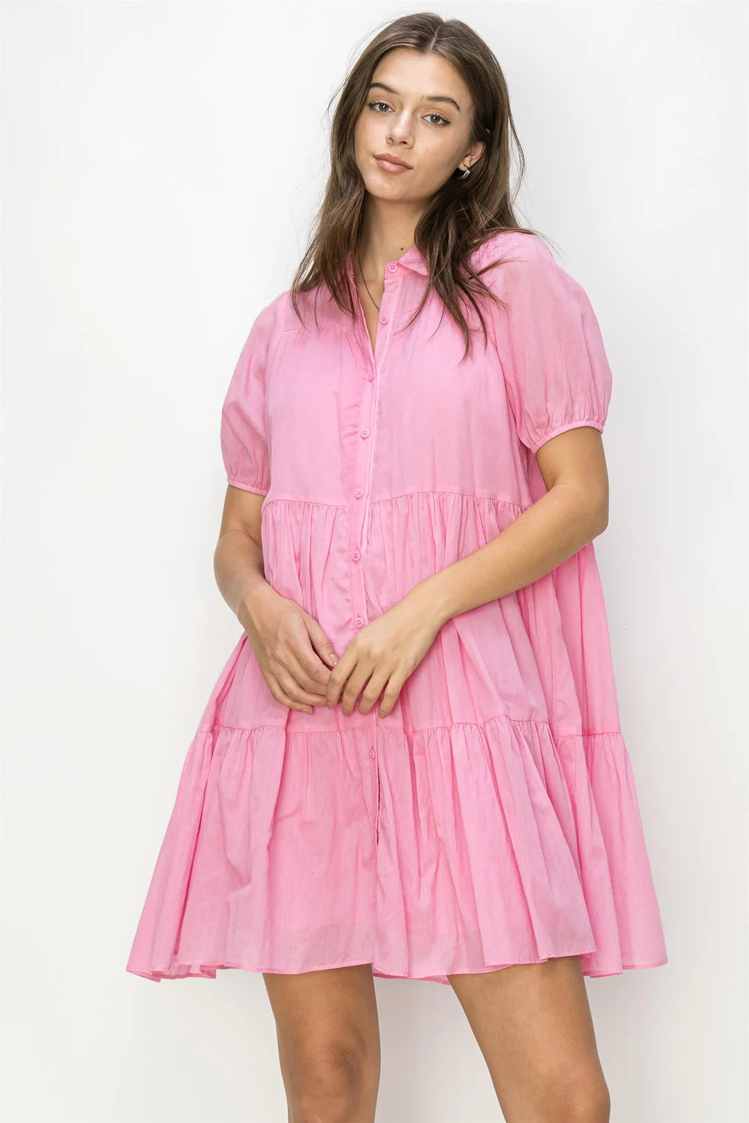 COTTON VOILE TIERED SHIRT DRESS