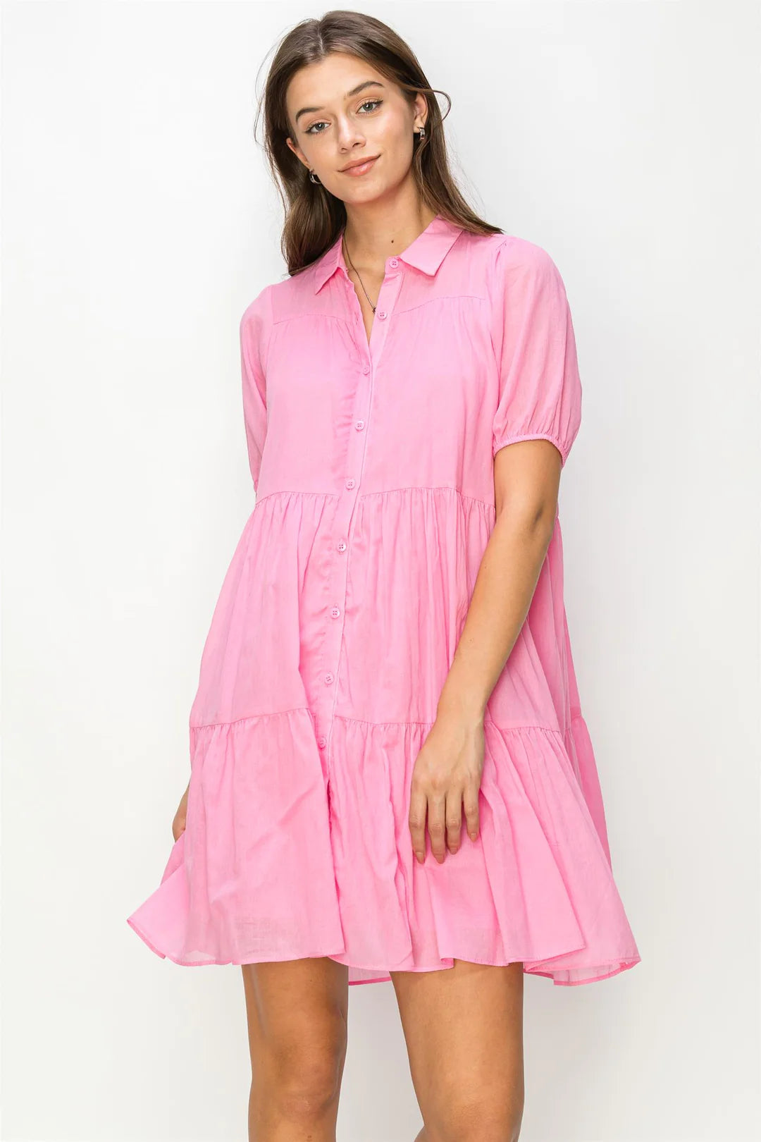 COTTON VOILE TIERED SHIRT DRESS