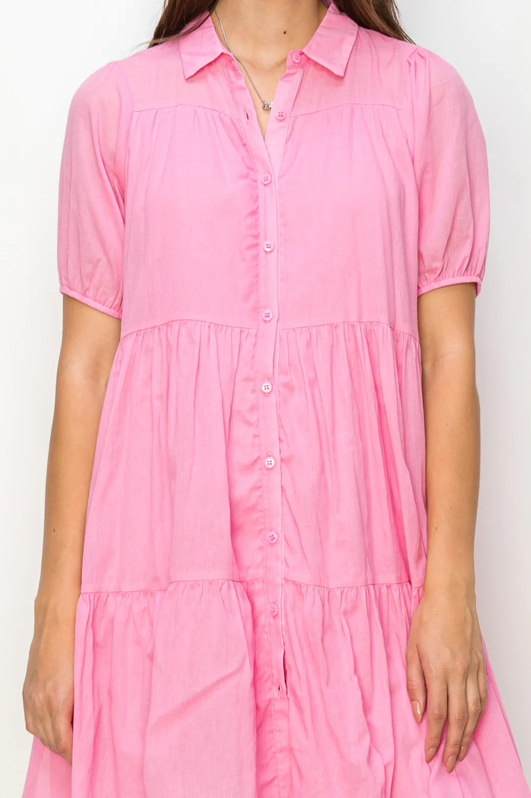 COTTON VOILE TIERED SHIRT DRESS