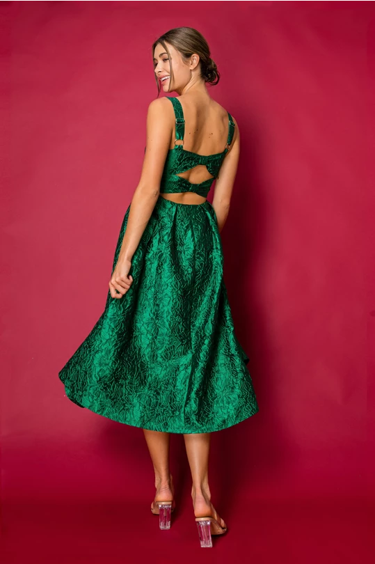 Green Jacquard Midi Dress