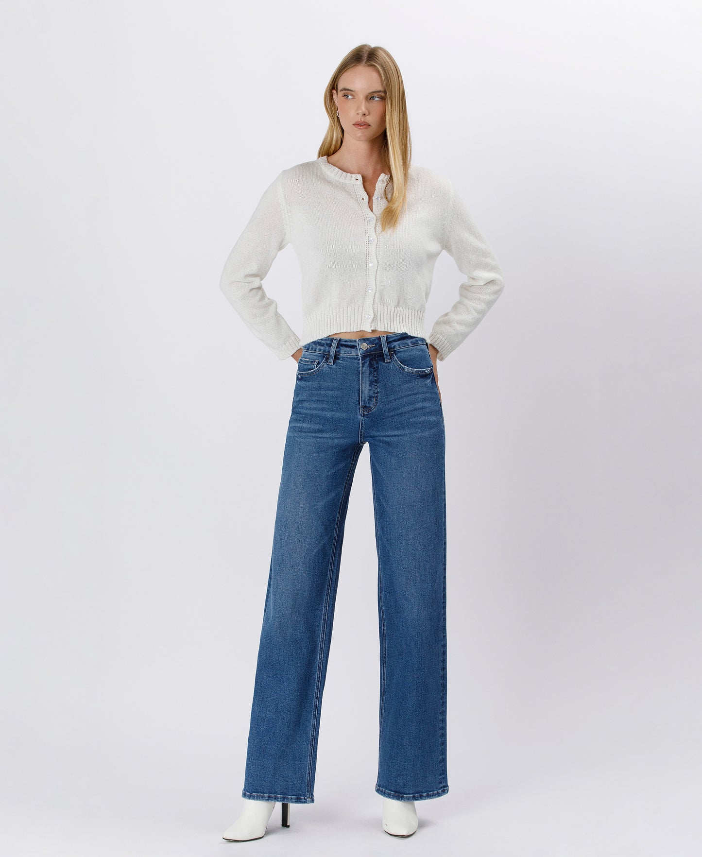 TUMMY CONTROL 90'S SUPER HIGH RISE WIDE LEG JEANS