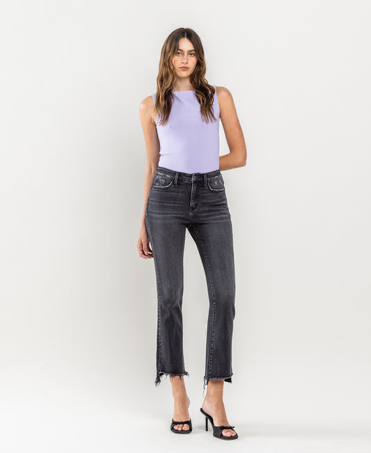 HIGH RISE RAW STEP HEM CROP FLARE JEANS