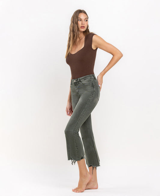 Bella- HIGH RISE DISTRESSED HEM CROP FLARE JEANS