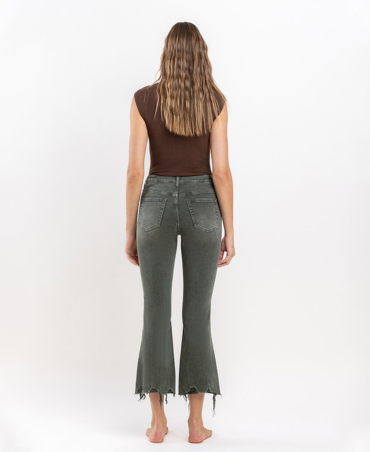 Bella- HIGH RISE DISTRESSED HEM CROP FLARE JEANS