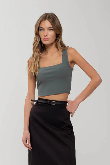 REVERSIBLE SQUARE NECK CROPPED KNIT TANK