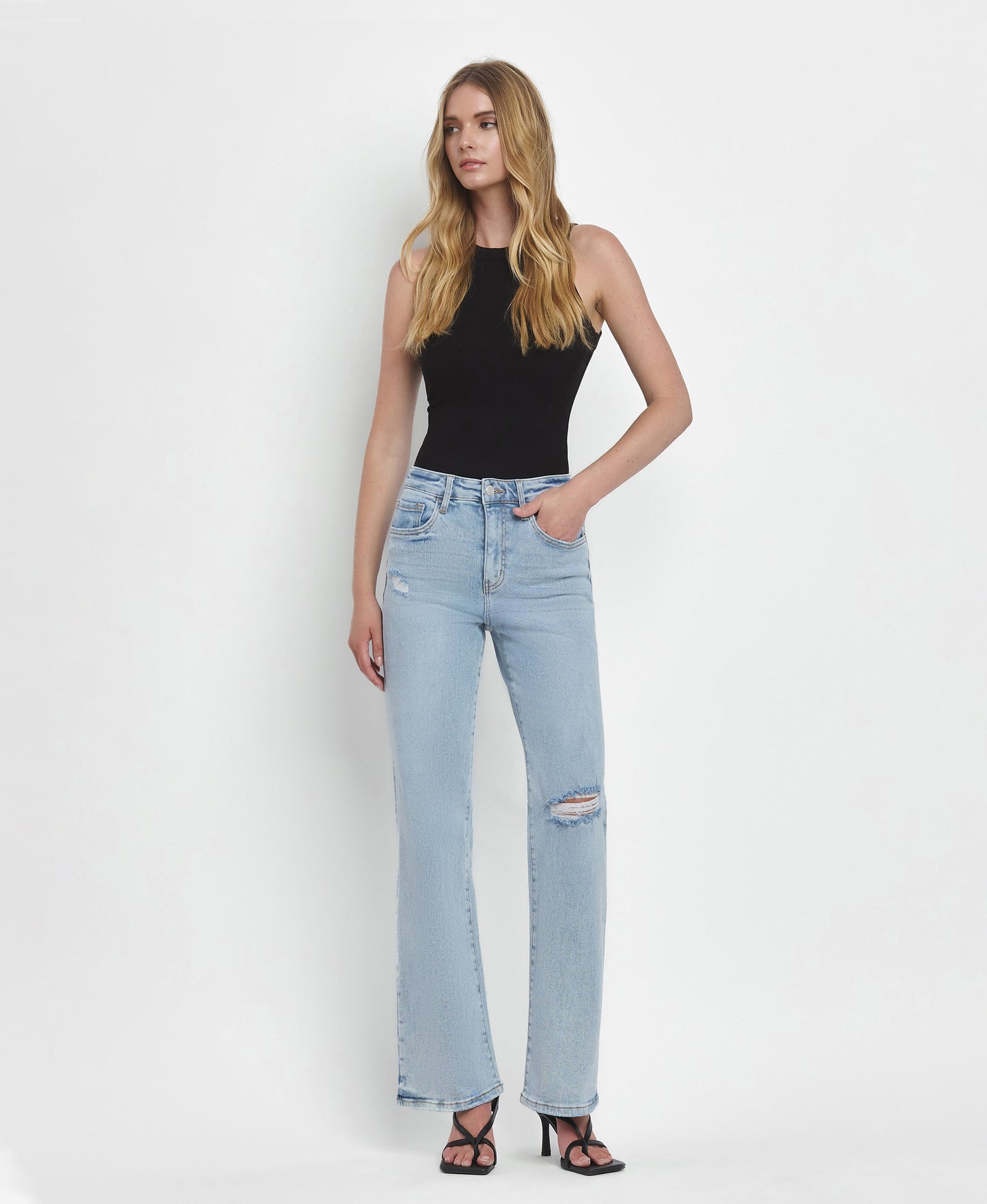 Crystal- 90'S VINTAGE SUPER HIGH RISE FLARE JEANS