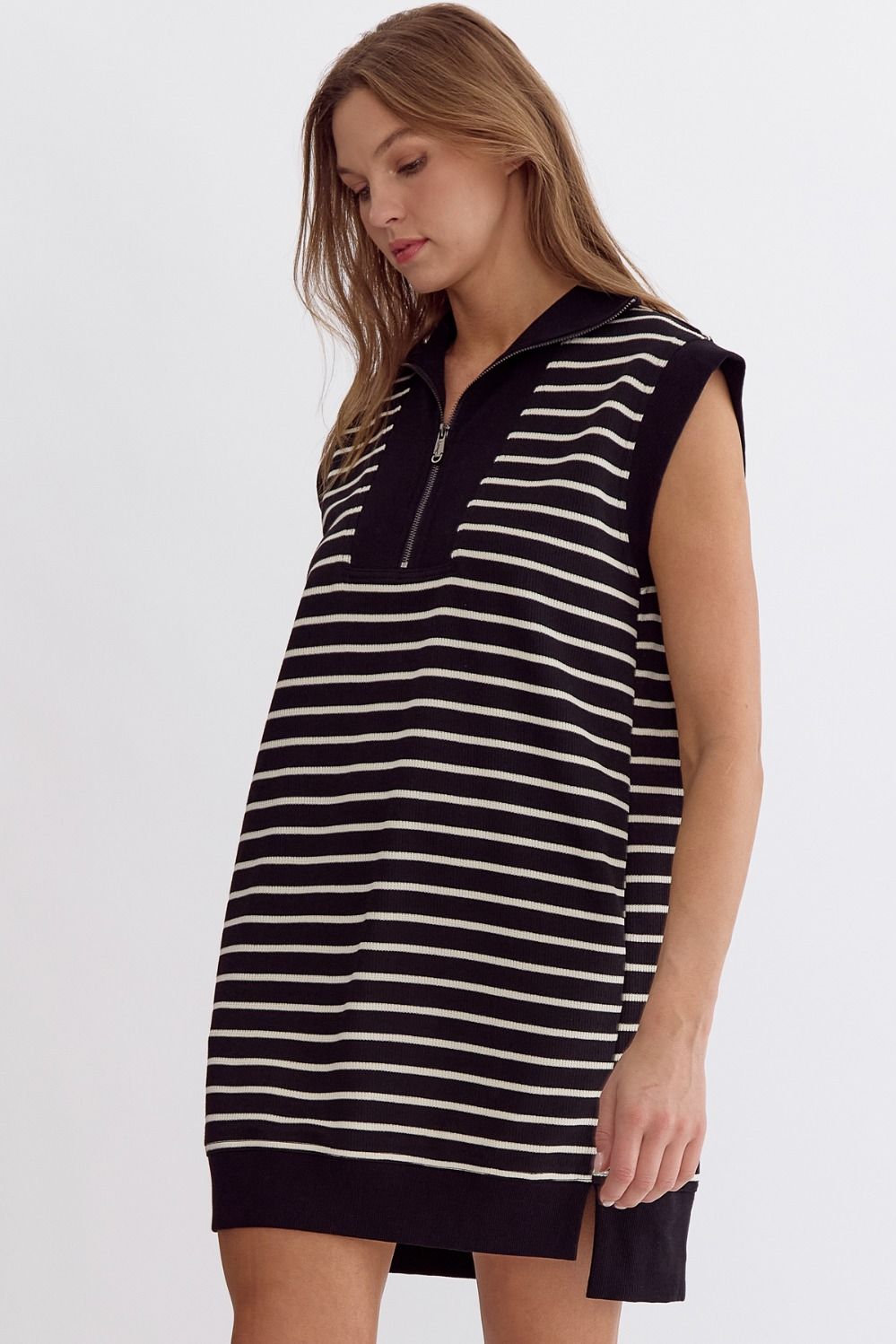 Stripe Ribbed Mini Dress With Zip Detail