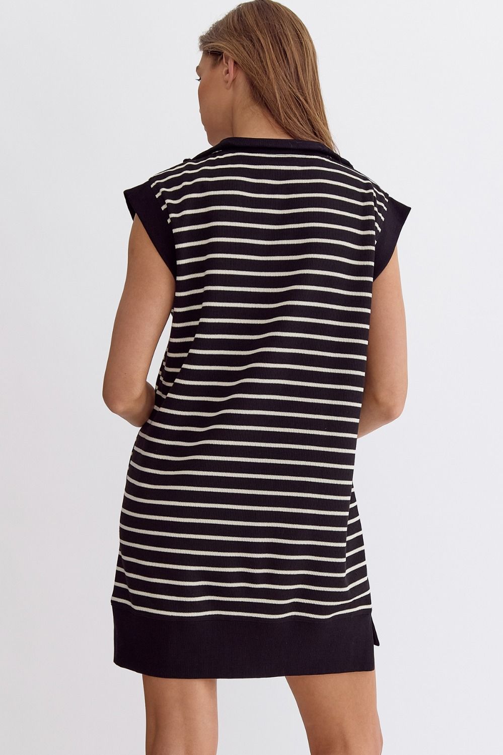 Stripe Ribbed Mini Dress With Zip Detail