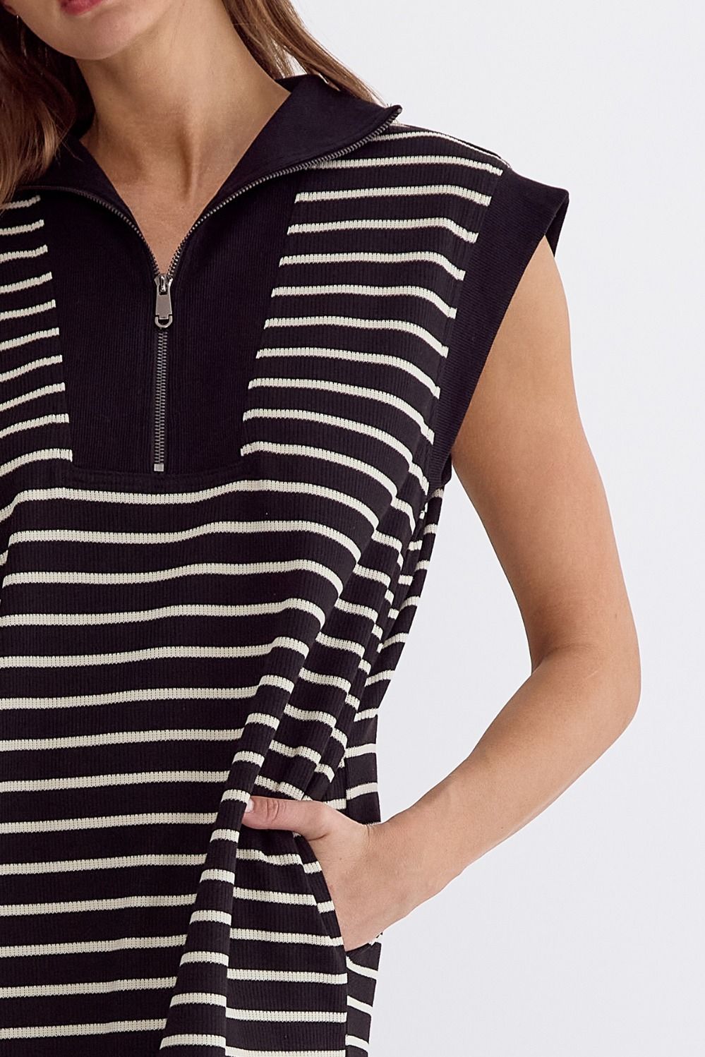 Stripe Ribbed Mini Dress With Zip Detail