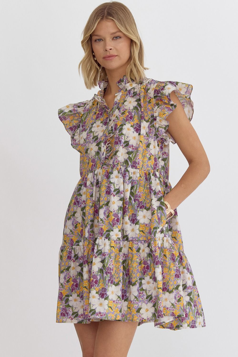 Floral Print Ruffle Sleeve Dress