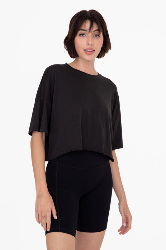 Relaxed Fit Raw Edge Cropped Tee