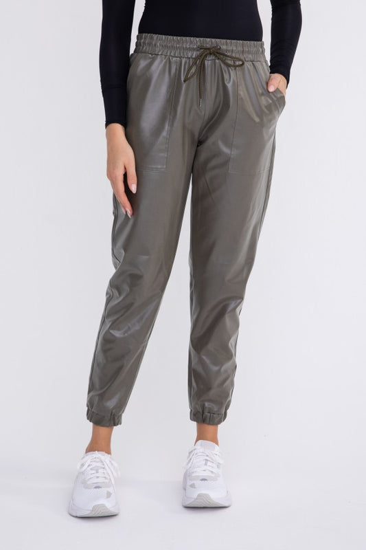 Leather-Like High-Waisted Joggers