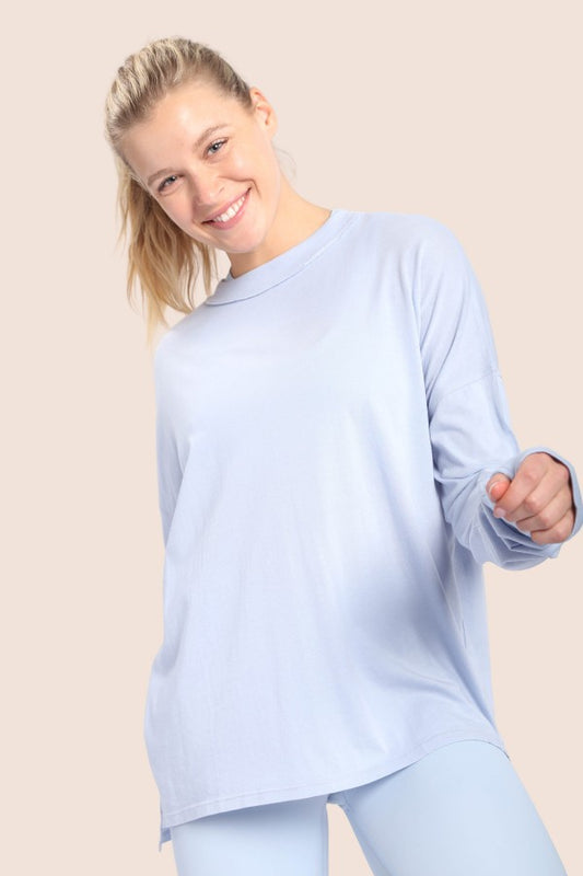 Longline Mineral-Washed Hi-Lo Top with Thumb Holes