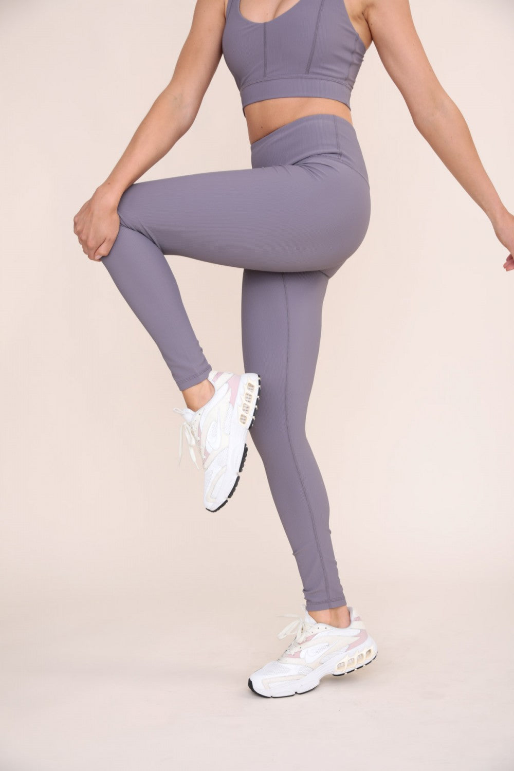 Micro Ribbed Lycra-Blend Highwaist Leggings