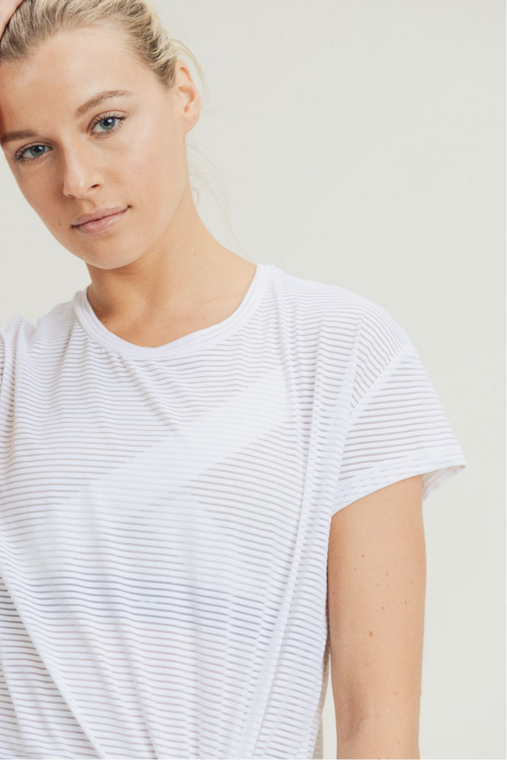 Sheer Striped Mesh Paneled Back Tee