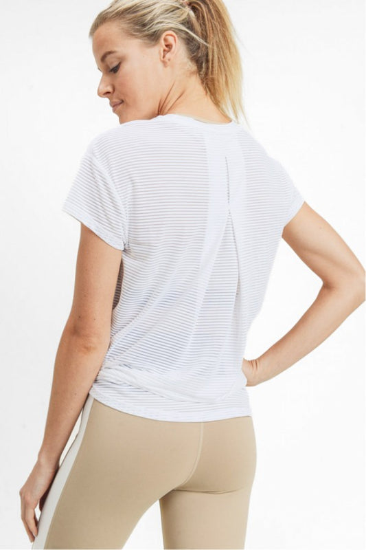 Sheer Striped Mesh Paneled Back Tee