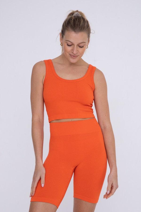 Ribbed Seamless Cropped Tank Top Scoop Neck