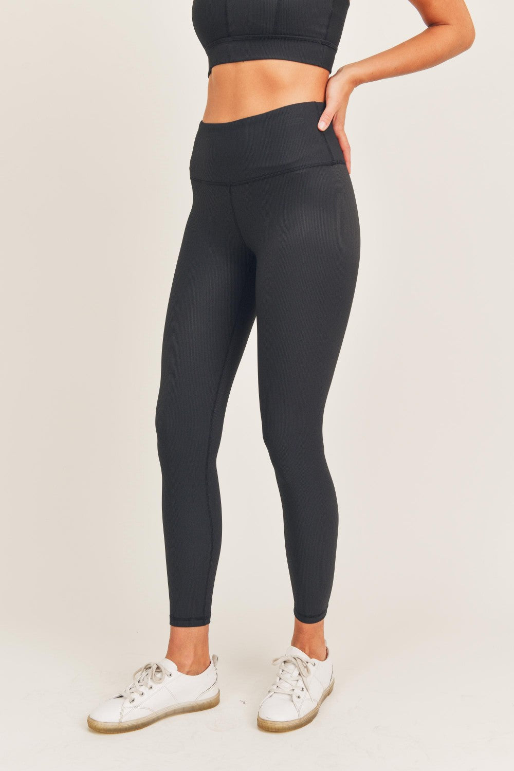 Micro Ribbed Lycra-Blend Highwaist Leggings